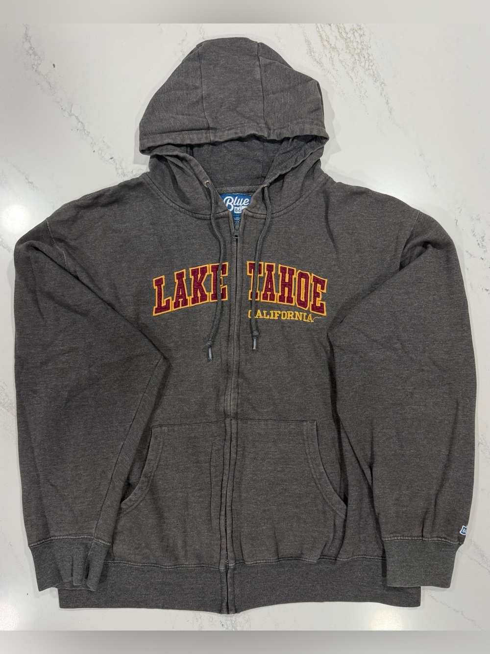 Blue 84 - Men’s Lake Tahoe Zip-Up Hoodie | Dark Gray + Burgundy & Gold | Size XL
